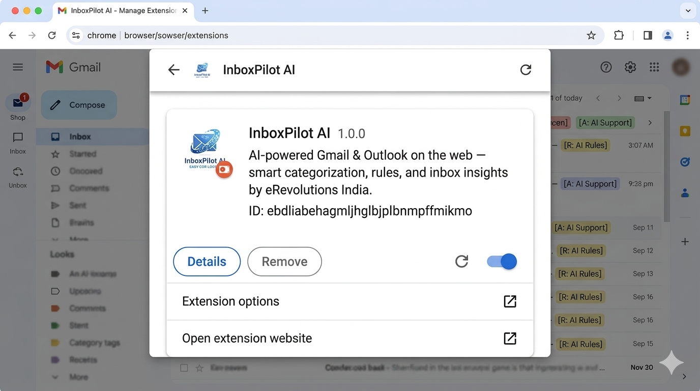 InboxPilot AI in use on an inbox view