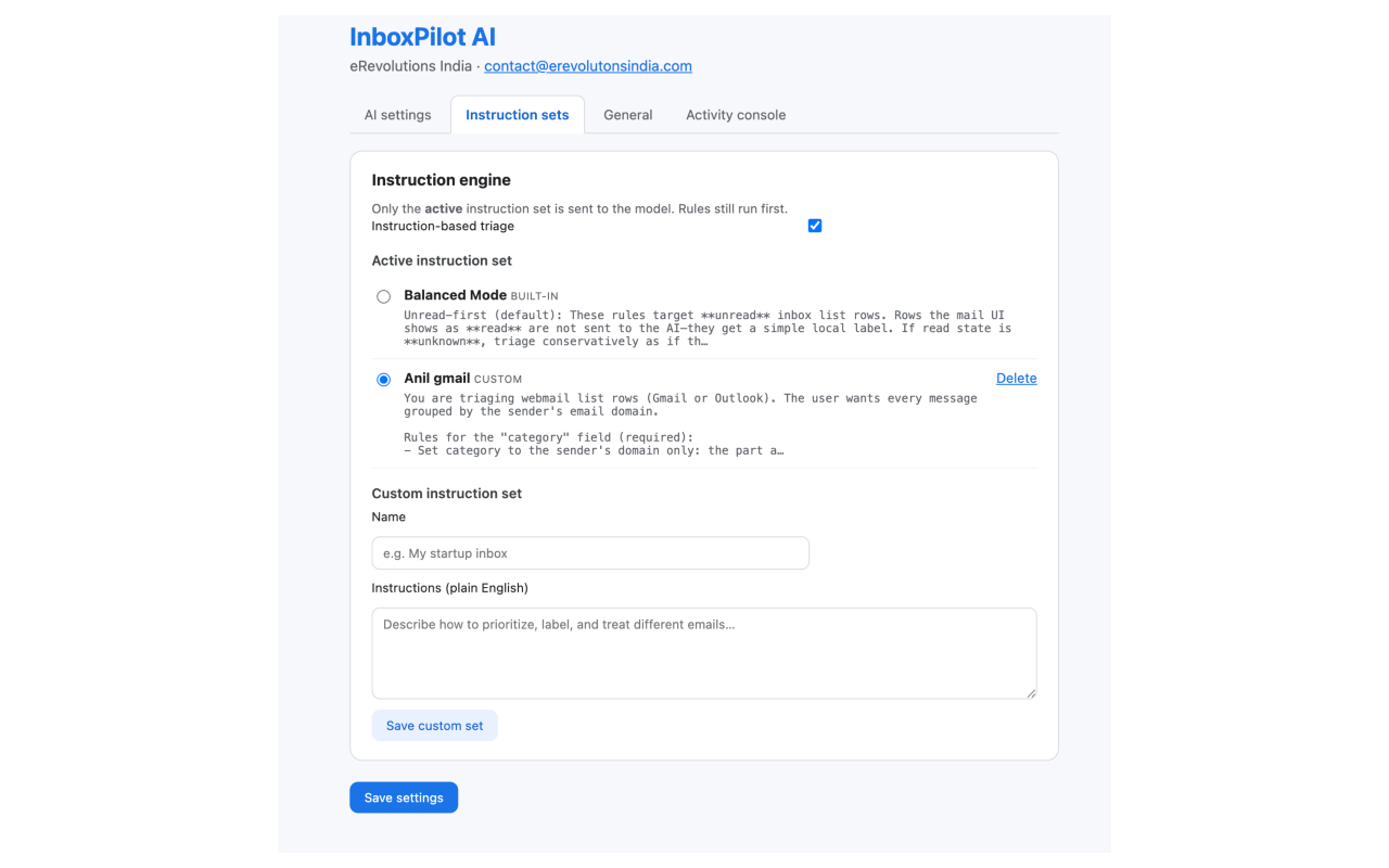 Instruction presets in InboxPilot AI